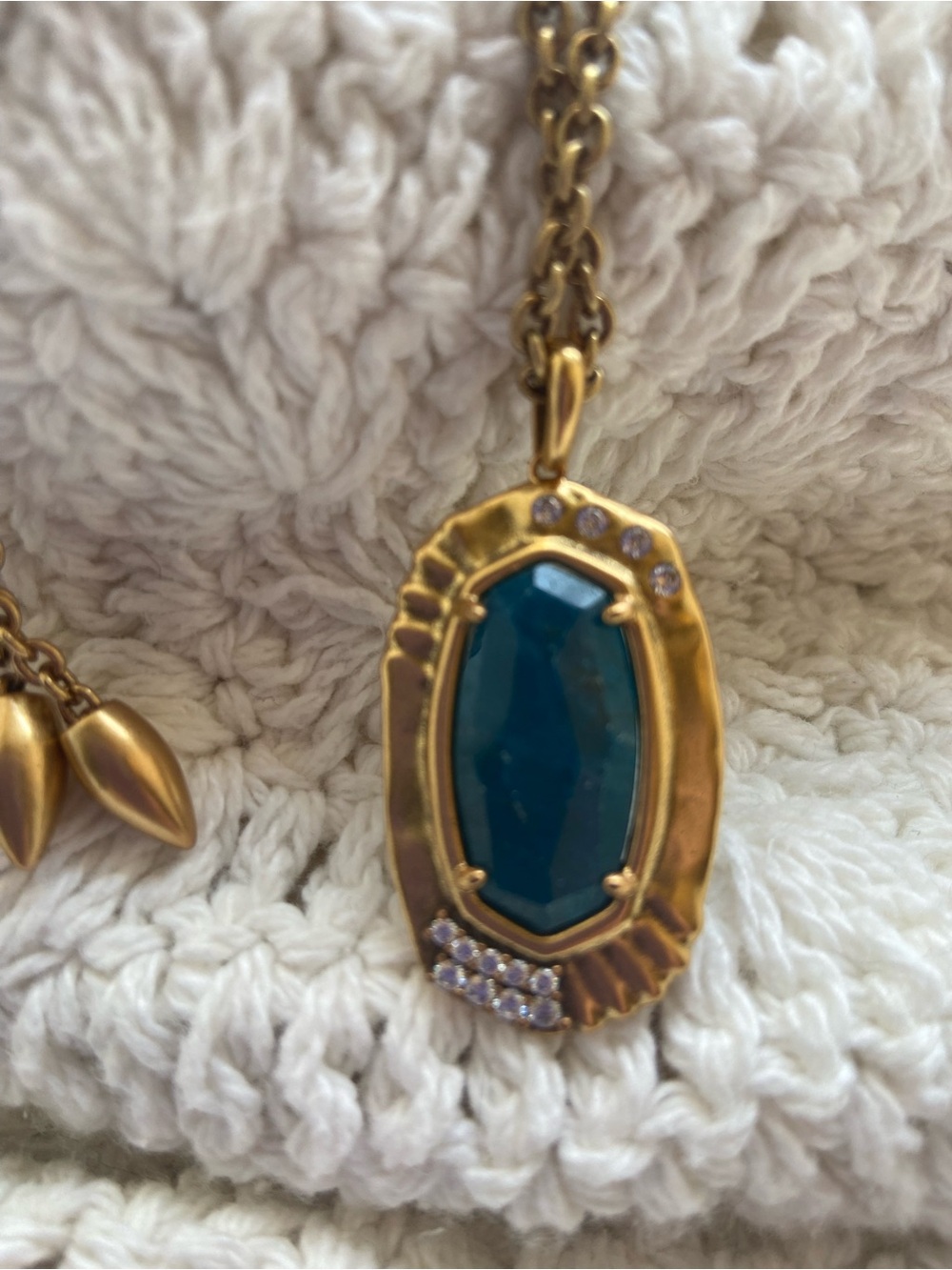 Kendra Scott Gold Teal Blue Crystal Long Adjustable Statement Necklace
